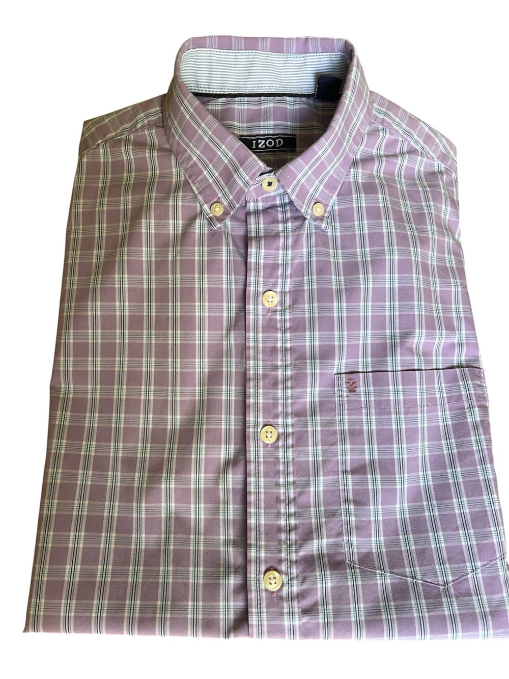 Izod Lavender Plaid Long-Sleeve Button-Down Shirt, Size S